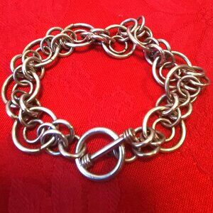 Heavy 39g Vintage Thai Sterling Silver Chainmail Bracelet - 8" Woven Toggle 925